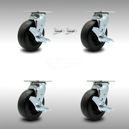 Service Caster 6 Inch SS Polyolefin Caster Set with Ball Bearings 4 Brake 2 Swivel Lock SCC SCC-SS30S620-POB-TLB-BSL-2-TLB-2